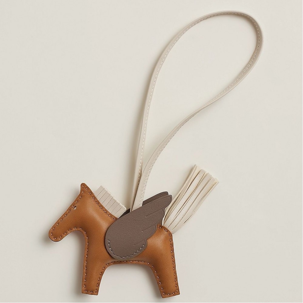 High Quality Replica Hermes Rodeo Pegase PM Bag Charm in Gold/Craie/Taupe Lambskin $ 139 USD